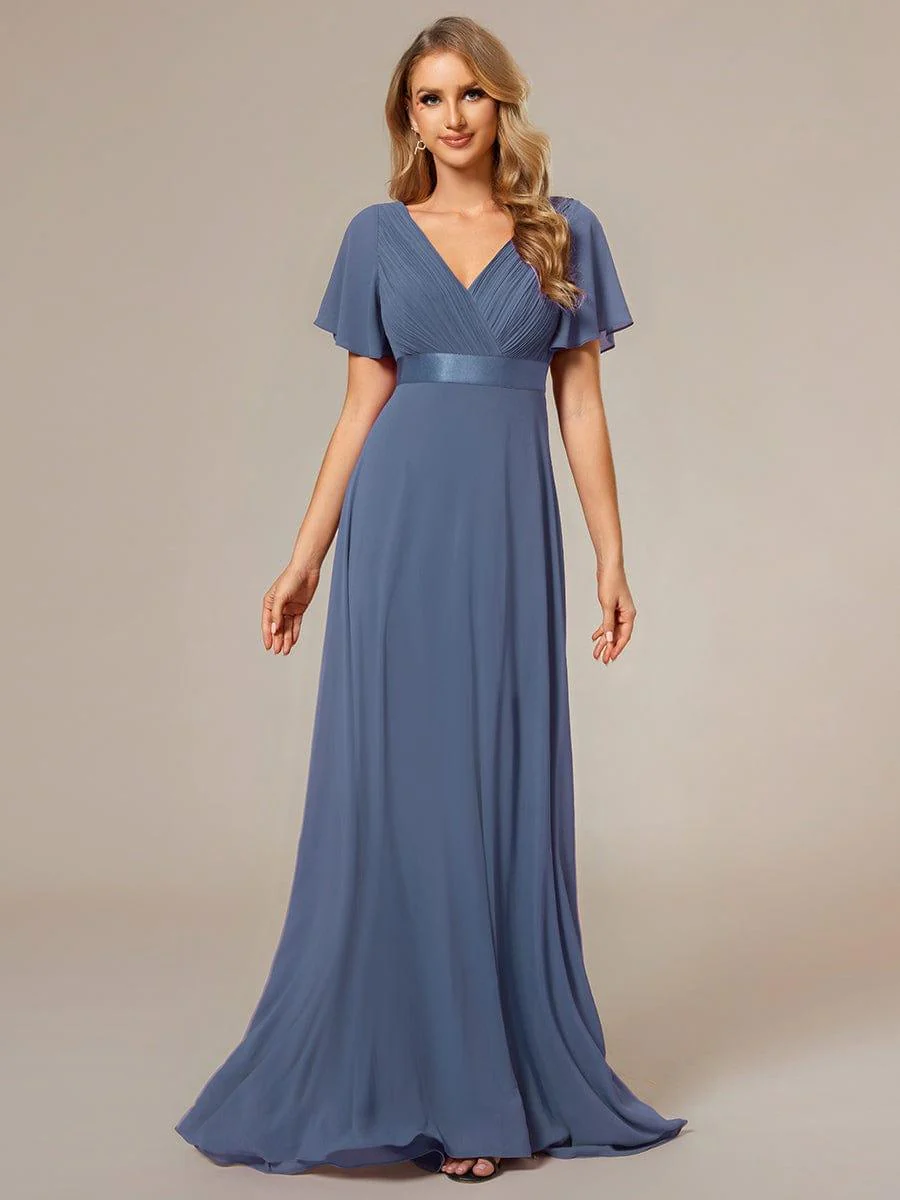 ever MONICA|High Waist Maxi Chiffon Bridesmaid Dress with Short Sleeves - Image 144
