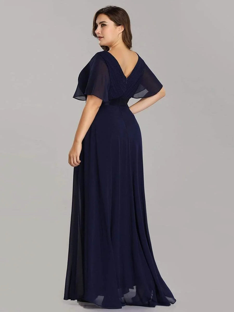 ever MONICA|High Waist Maxi Chiffon Bridesmaid Dress with Short Sleeves - Image 159
