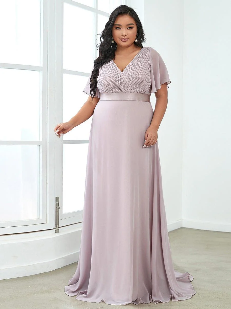 ever MONICA|High Waist Maxi Chiffon Bridesmaid Dress with Short Sleeves - Image 167