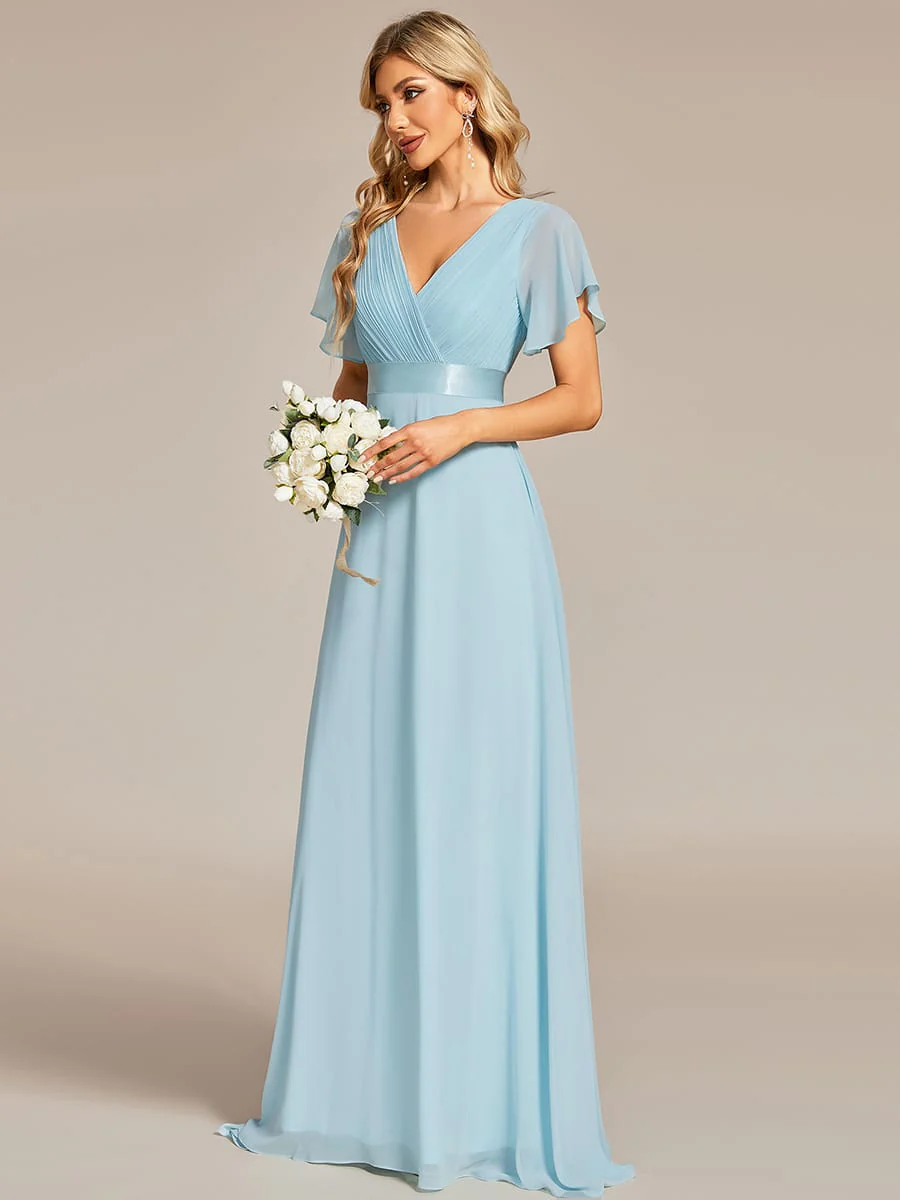 ever MONICA|High Waist Maxi Chiffon Bridesmaid Dress with Short Sleeves - Image 173