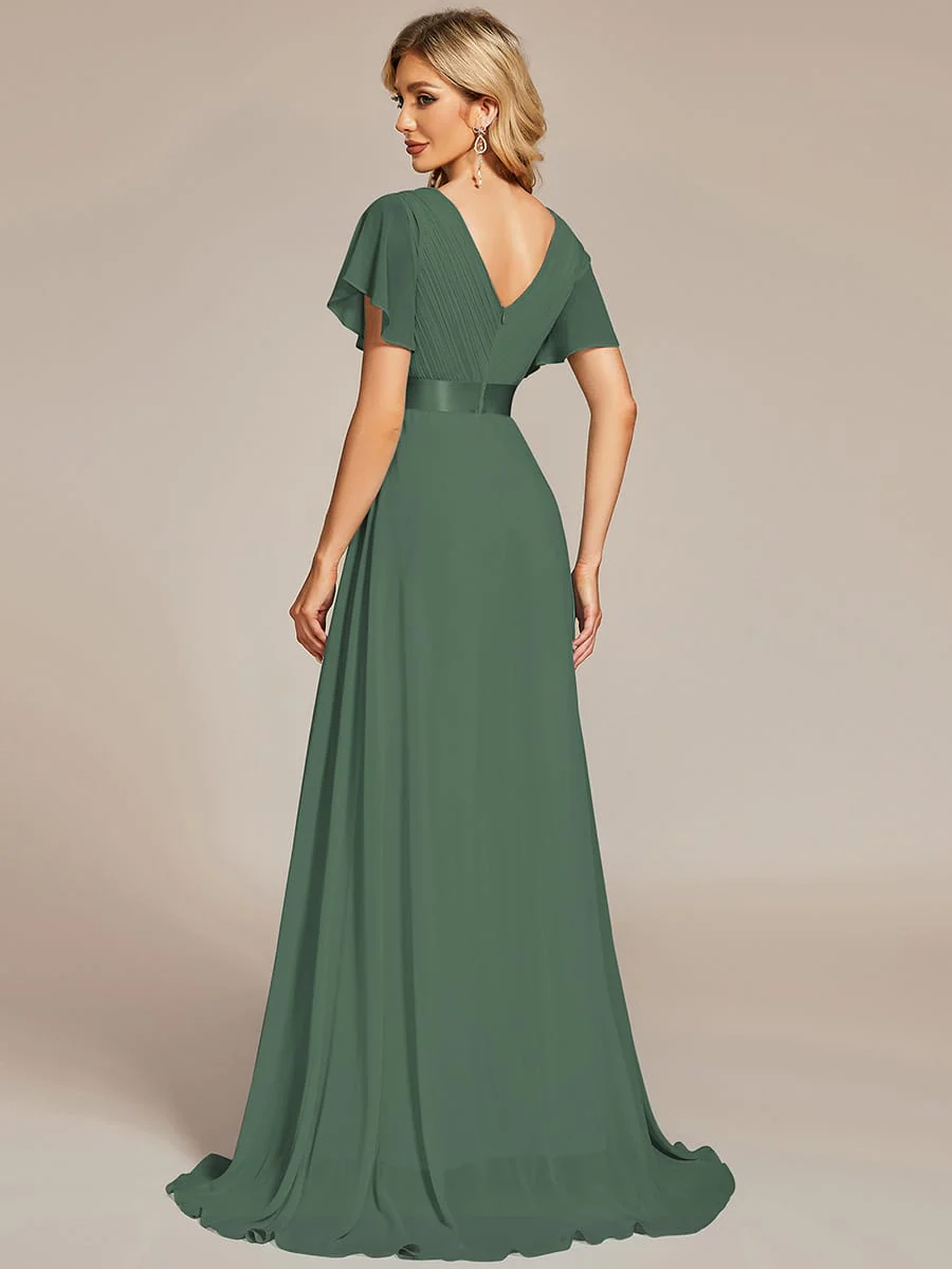 ever MONICA|High Waist Maxi Chiffon Bridesmaid Dress with Short Sleeves - Image 186