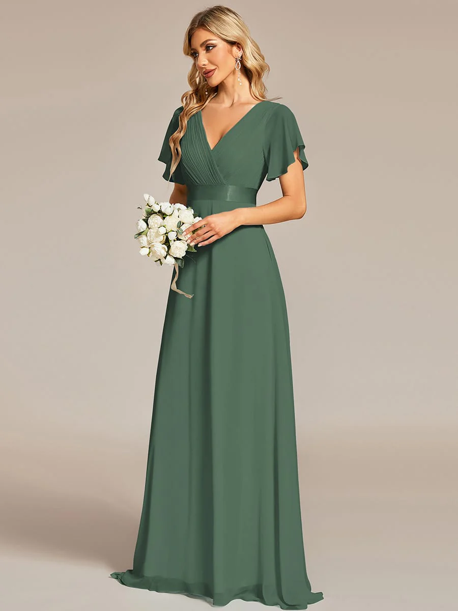 ever MONICA|High Waist Maxi Chiffon Bridesmaid Dress with Short Sleeves - Image 188