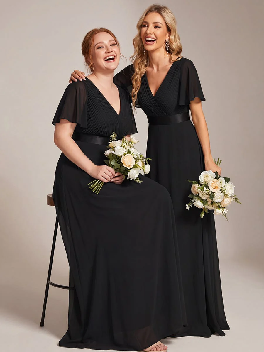 ever MONICA|High Waist Maxi Chiffon Bridesmaid Dress with Short Sleeves - Image 26
