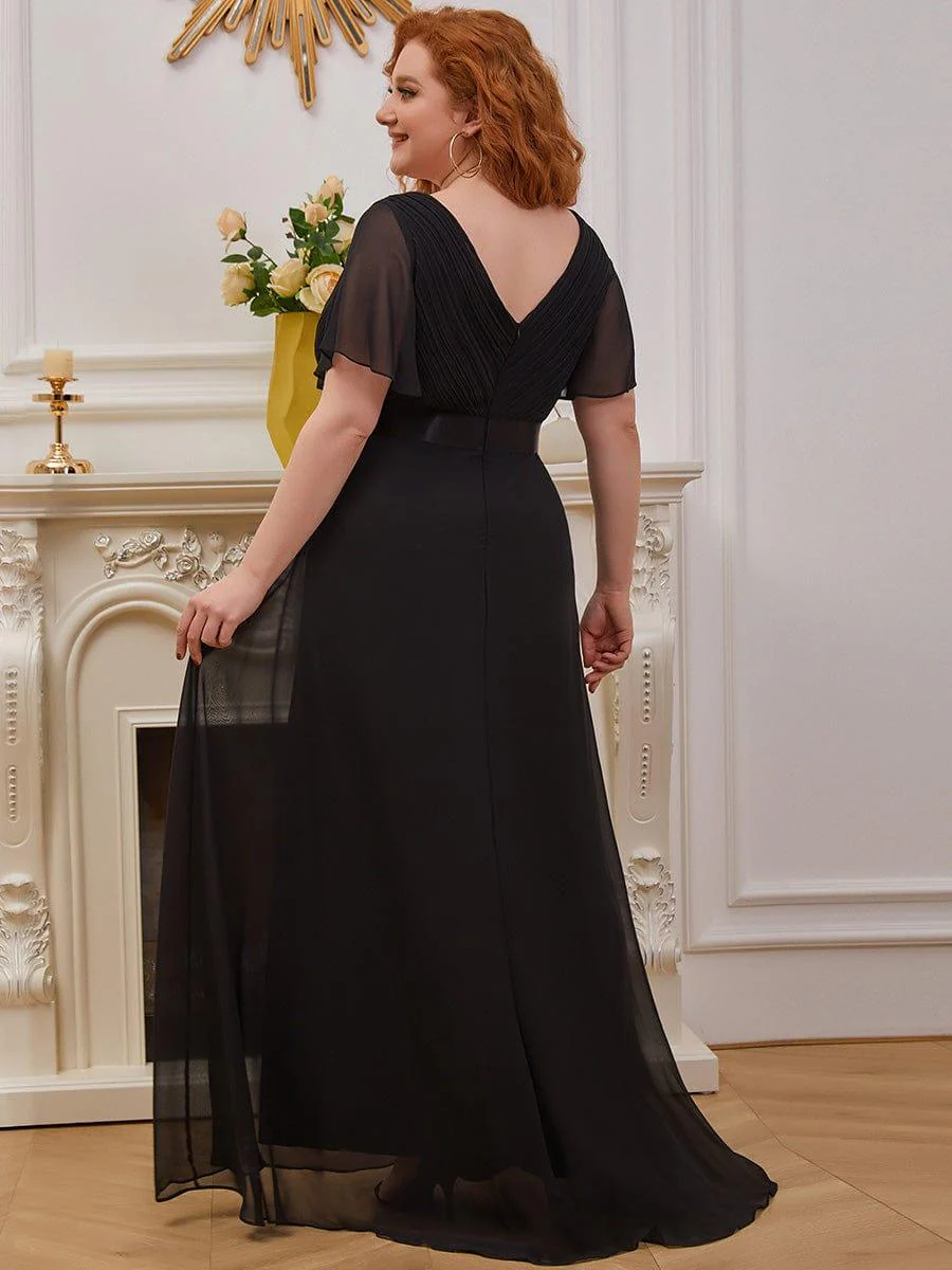 ever MONICA|High Waist Maxi Chiffon Bridesmaid Dress with Short Sleeves - Image 34