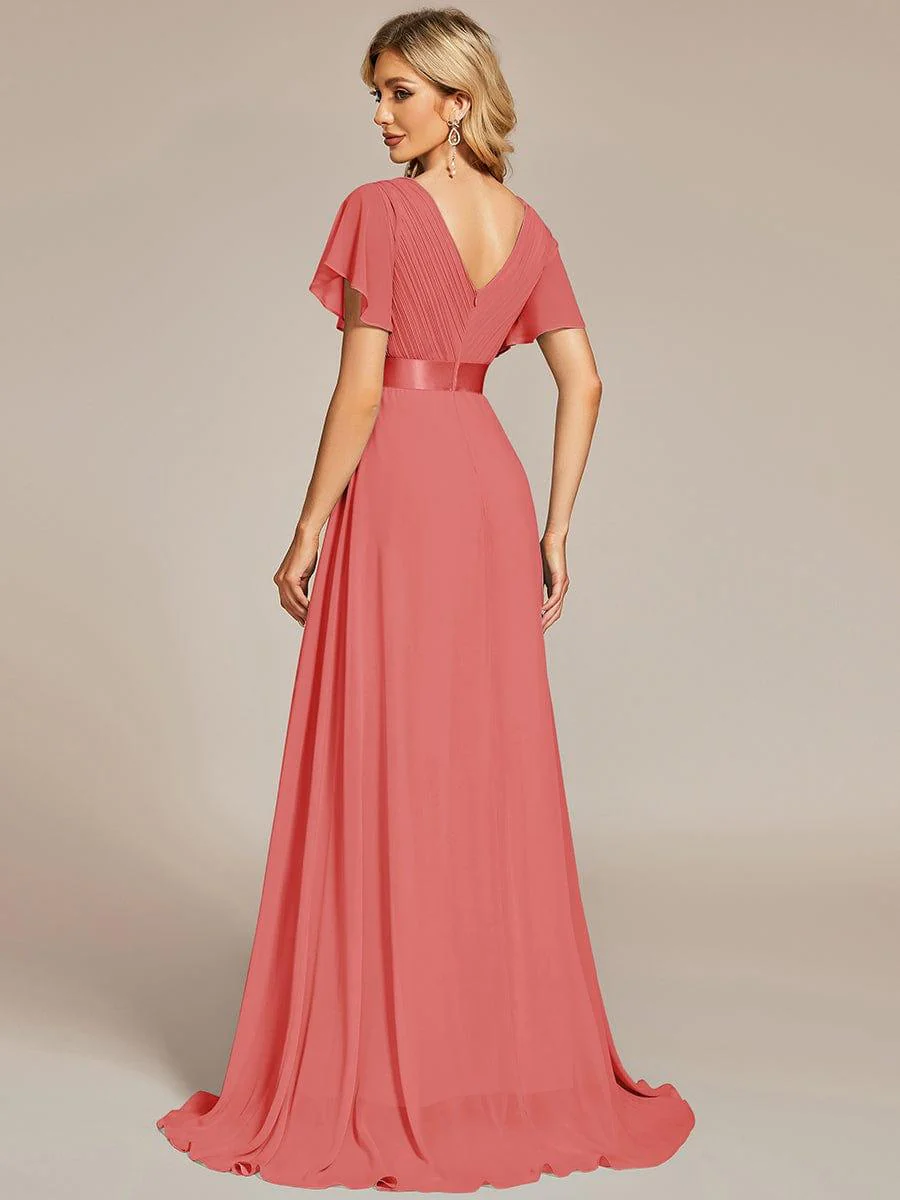 ever MONICA|High Waist Maxi Chiffon Bridesmaid Dress with Short Sleeves - Image 37