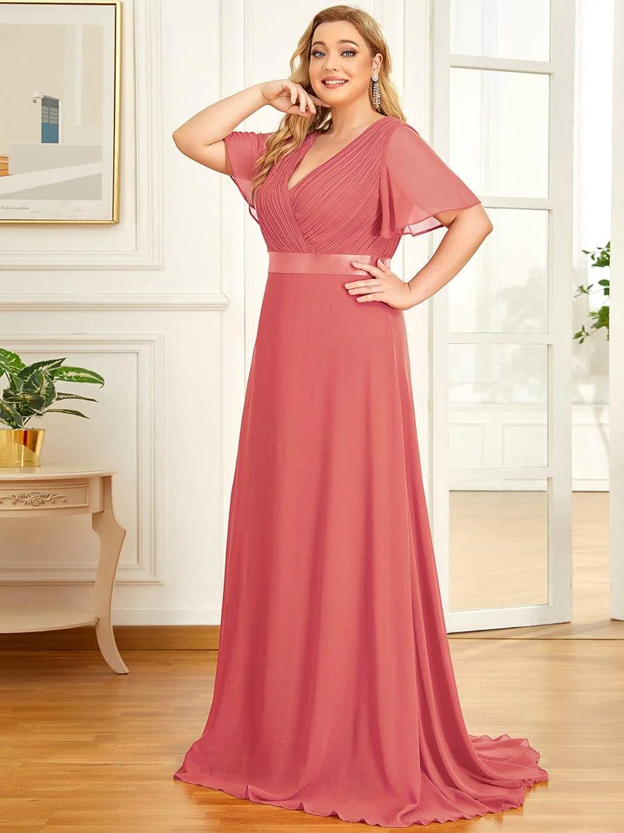 ever MONICA|High Waist Maxi Chiffon Bridesmaid Dress with Short Sleeves - Image 41