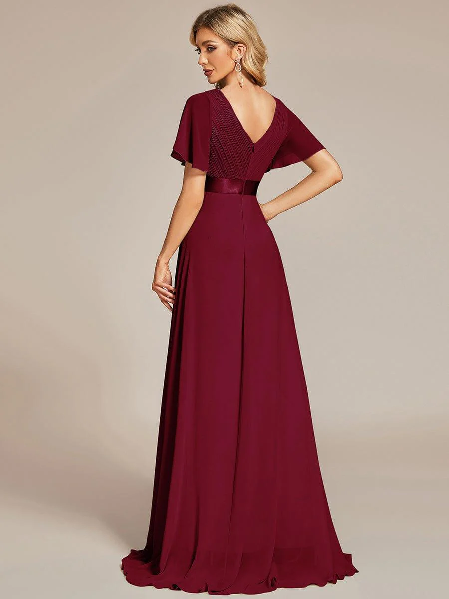 ever MONICA|High Waist Maxi Chiffon Bridesmaid Dress with Short Sleeves - Image 81