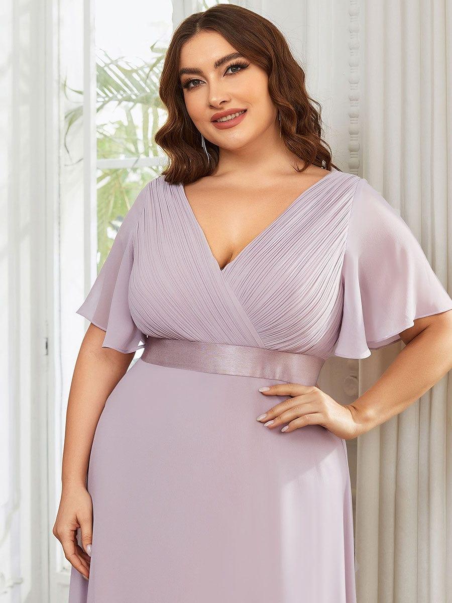 pretty MONICA|Plus Size Long Empire Waist Bridesmaid Dress with Short Flutter Sleeves - Image 103