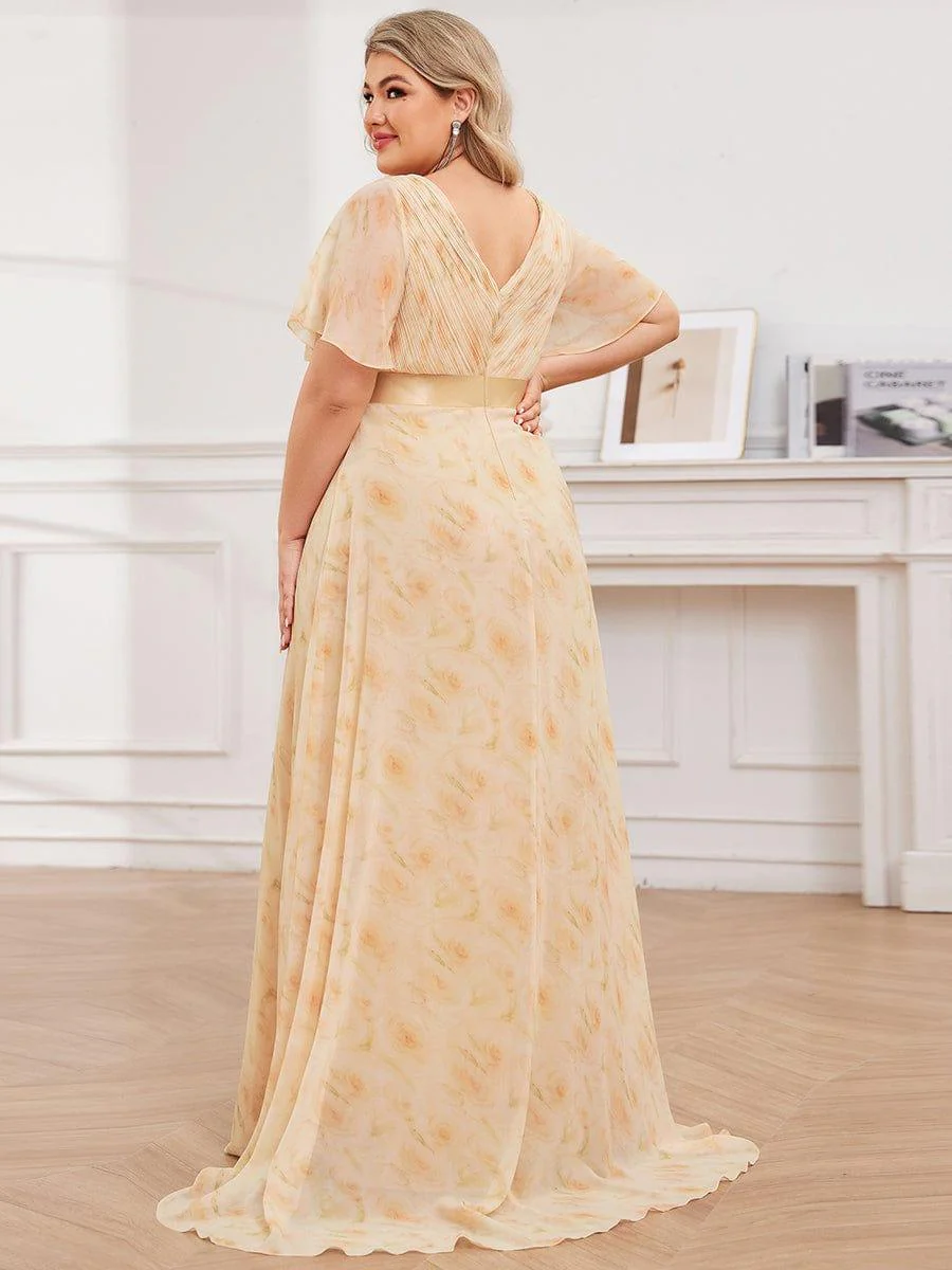 pretty MONICA|Plus Size Long Empire Waist Bridesmaid Dress with Short Flutter Sleeves - Image 143