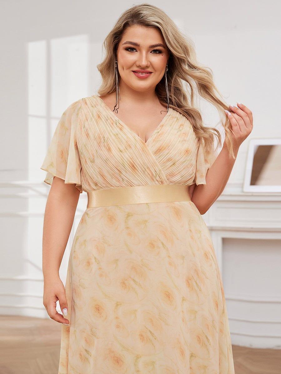 pretty MONICA|Plus Size Long Empire Waist Bridesmaid Dress with Short Flutter Sleeves - Image 144