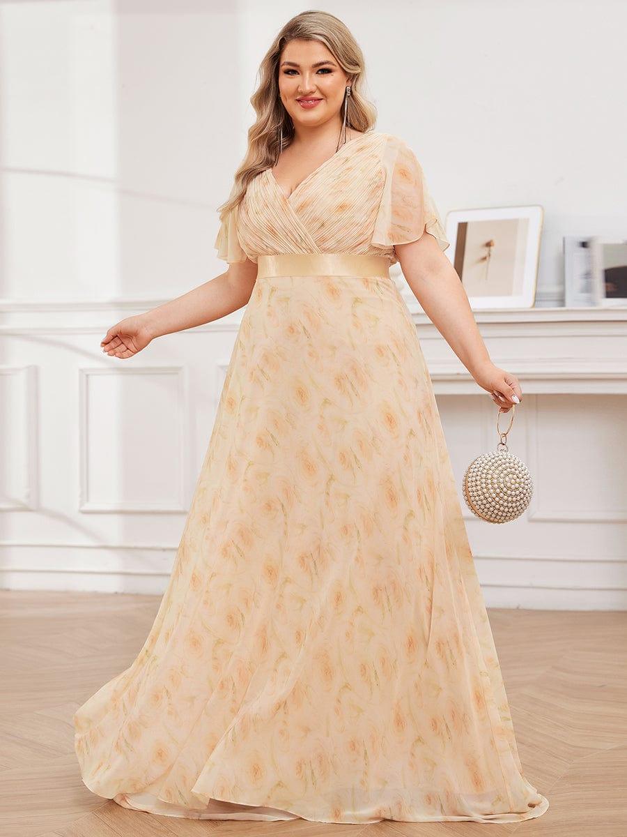 pretty MONICA|Plus Size Long Empire Waist Bridesmaid Dress with Short Flutter Sleeves - Image 146