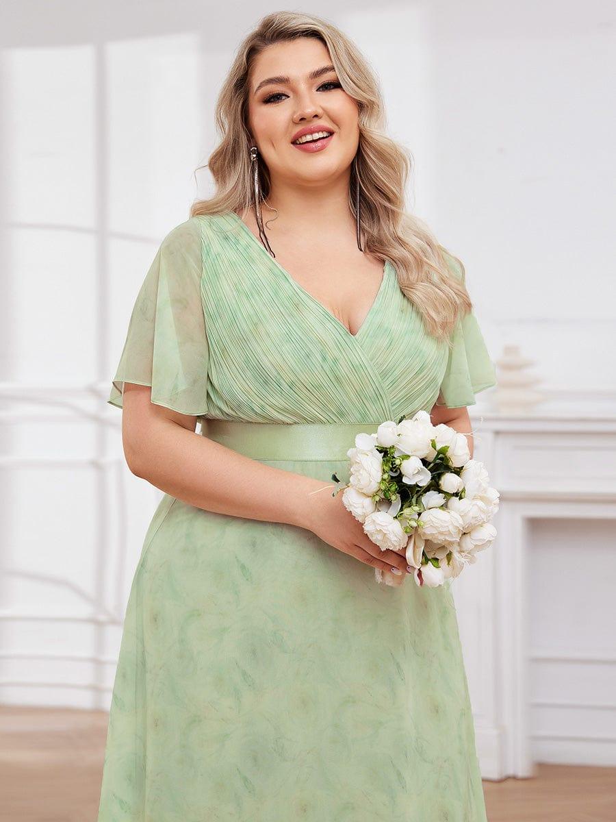 pretty MONICA|Plus Size Long Empire Waist Bridesmaid Dress with Short Flutter Sleeves - Image 159