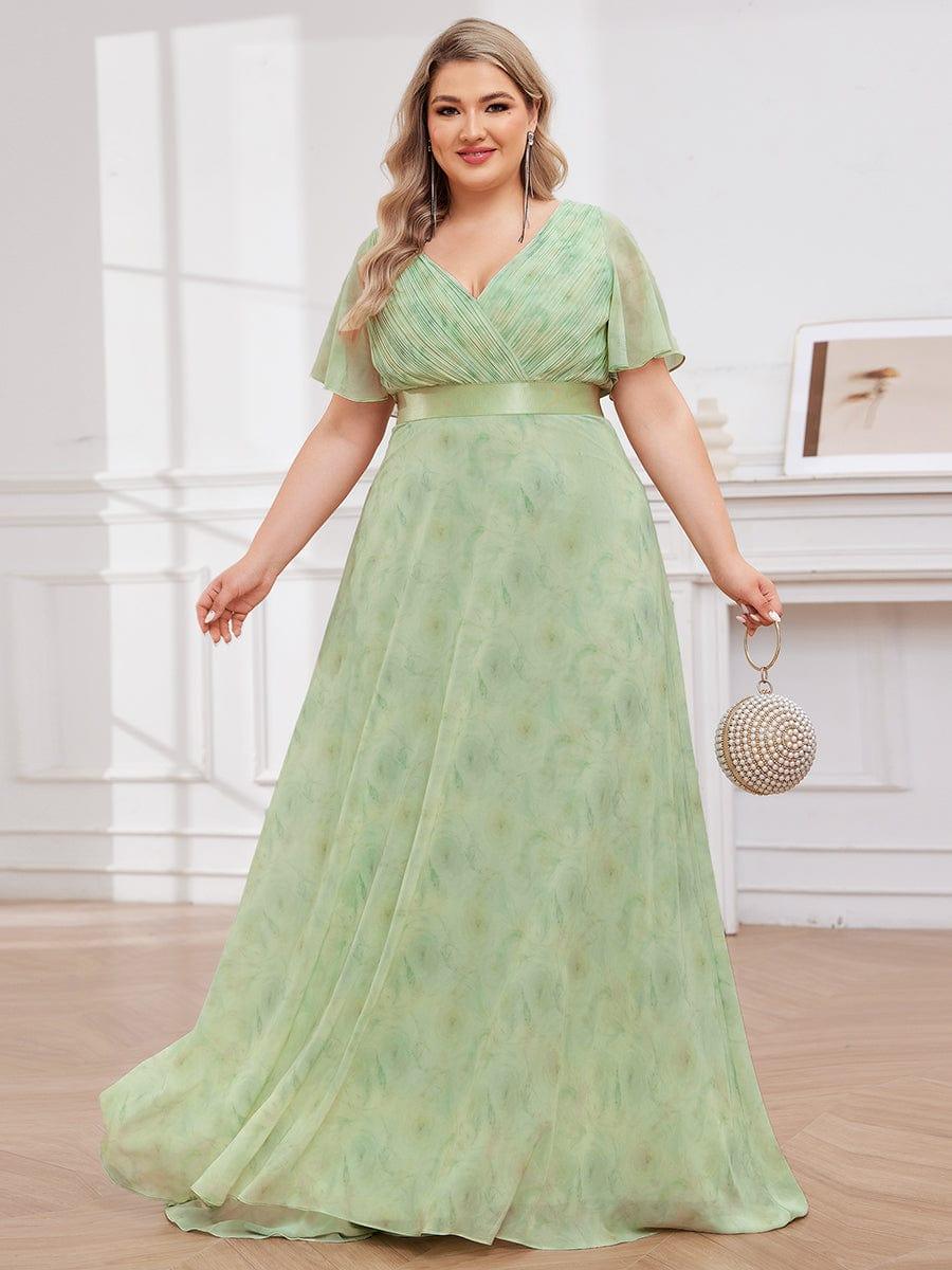 pretty MONICA|Plus Size Long Empire Waist Bridesmaid Dress with Short Flutter Sleeves - Image 160