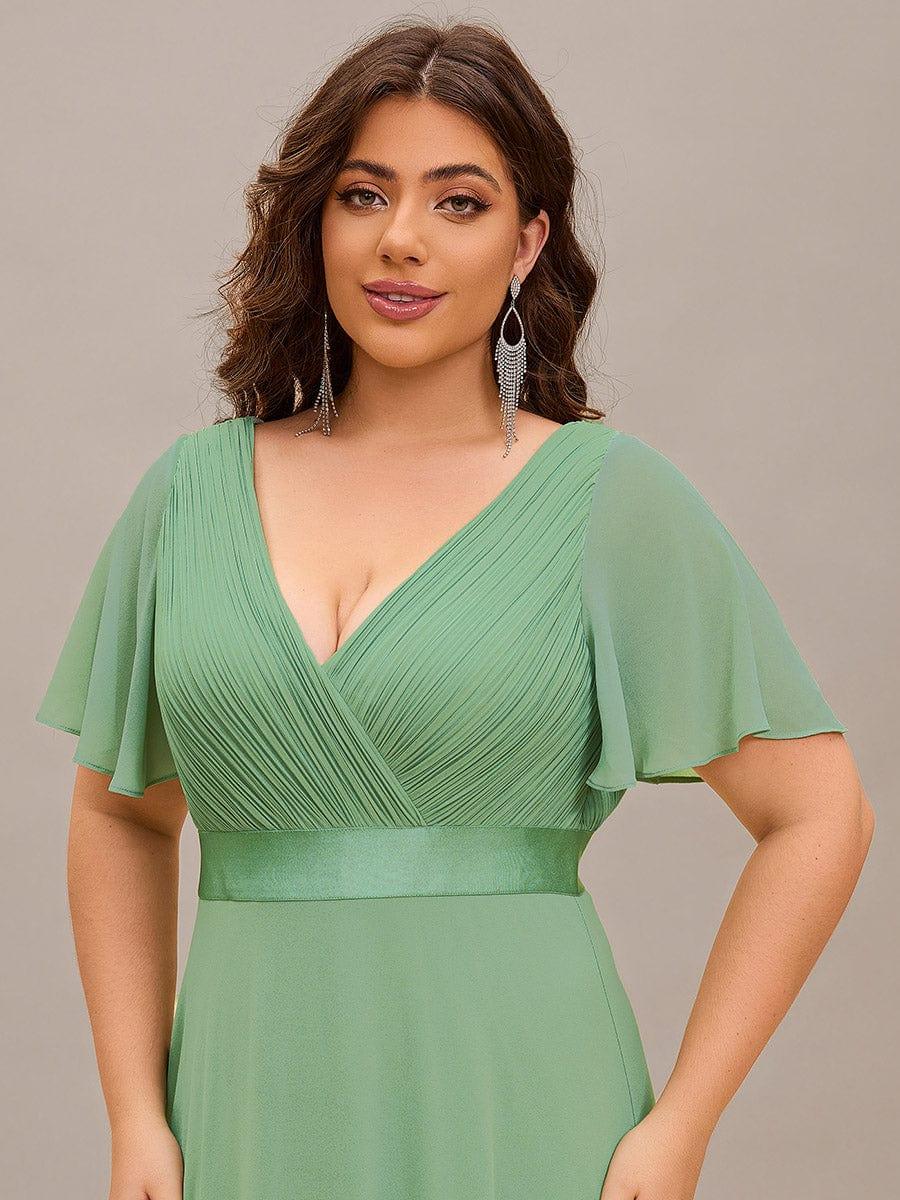 pretty MONICA|Plus Size Long Empire Waist Bridesmaid Dress with Short Flutter Sleeves - Image 164
