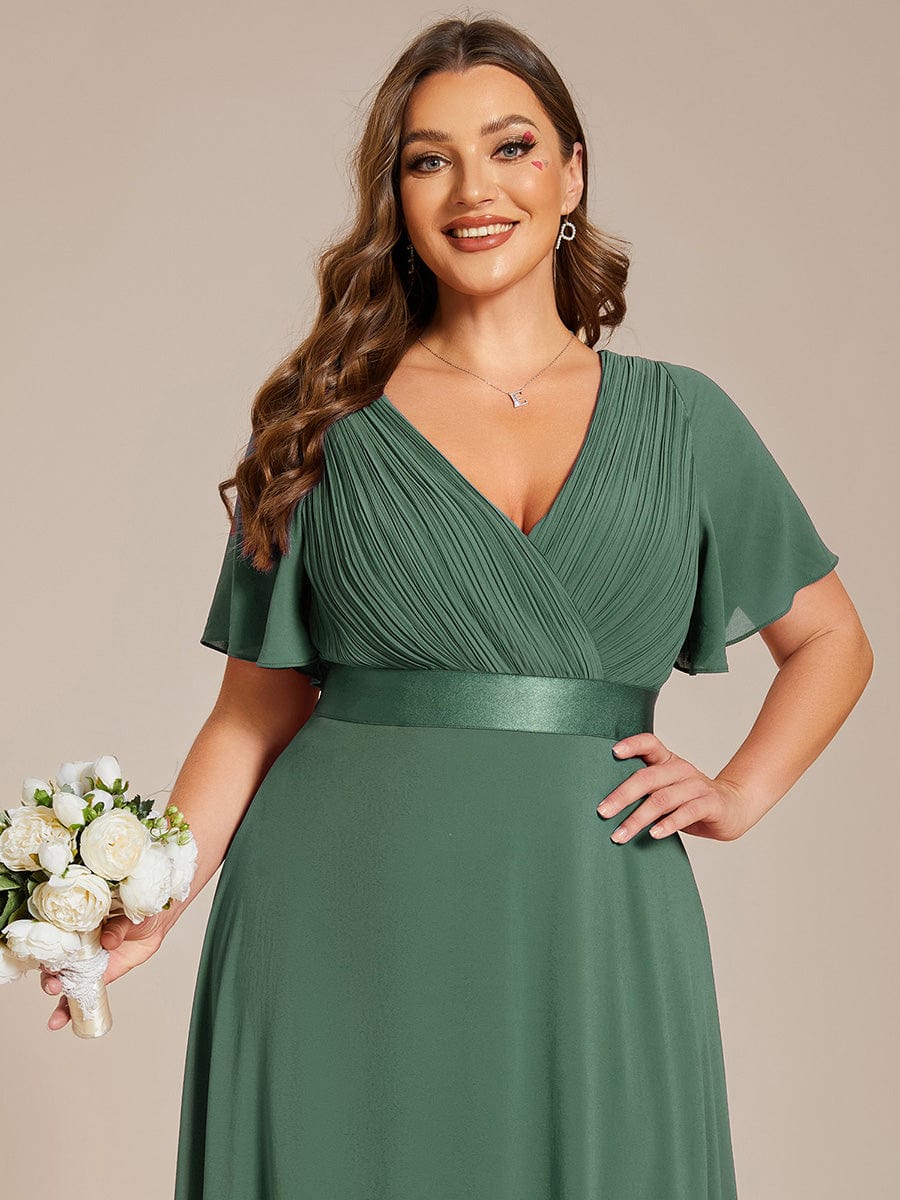 pretty MONICA|Plus Size Long Empire Waist Bridesmaid Dress with Short Flutter Sleeves - Image 190