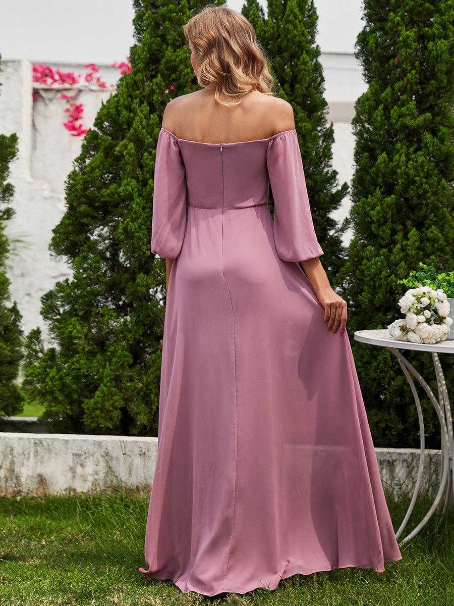 ever DANICA|Long Sleeve Chiffon Off Shoulder Evening Dresses with High Slit - Image 35