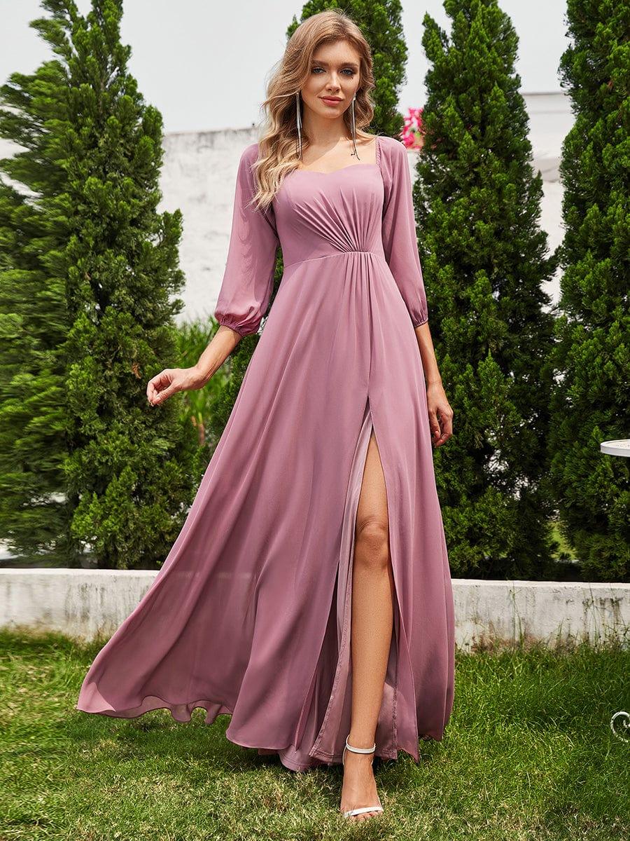ever DANICA|Long Sleeve Chiffon Off Shoulder Evening Dresses with High Slit - Image 37