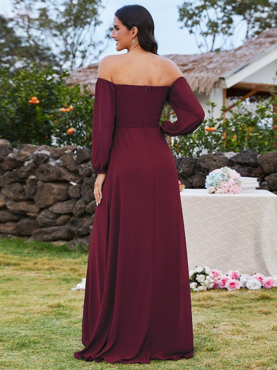 ever DANICA|Long Sleeve Chiffon Off Shoulder Evening Dresses with High Slit - Image 4