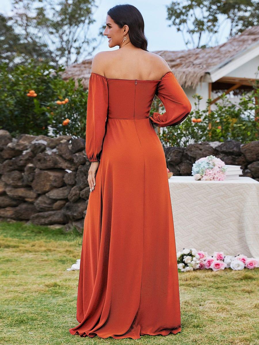 ever DANICA|Long Sleeve Chiffon Off Shoulder Evening Dresses with High Slit - Image 40