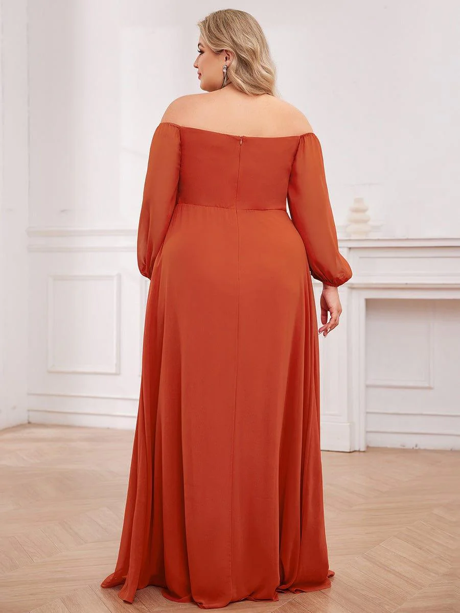 ever DANICA|Long Sleeve Chiffon Off Shoulder Evening Dresses with High Slit - Image 45
