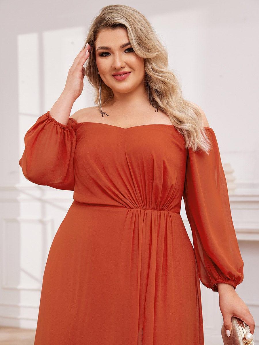 ever DANICA|Long Sleeve Chiffon Off Shoulder Evening Dresses with High Slit - Image 46