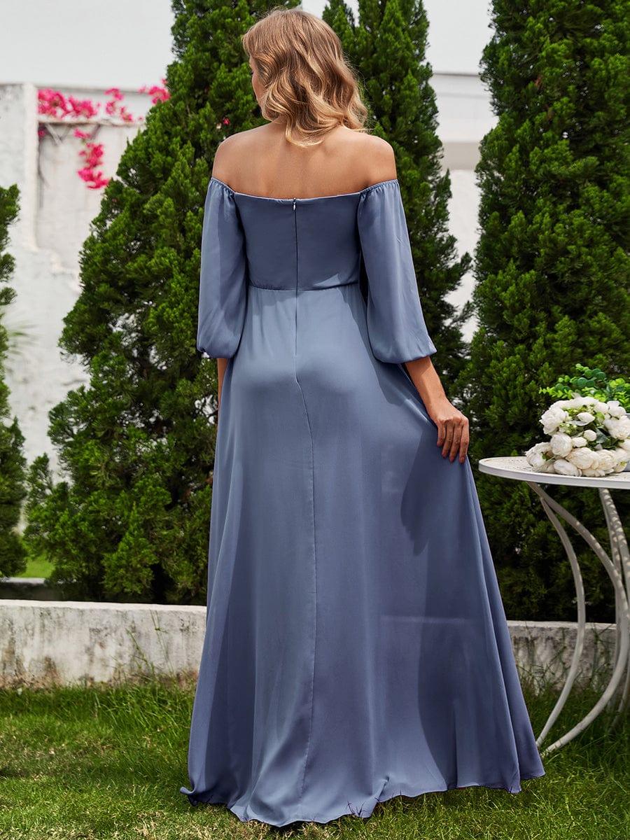 ever DANICA|Long Sleeve Chiffon Off Shoulder Evening Dresses with High Slit - Image 48