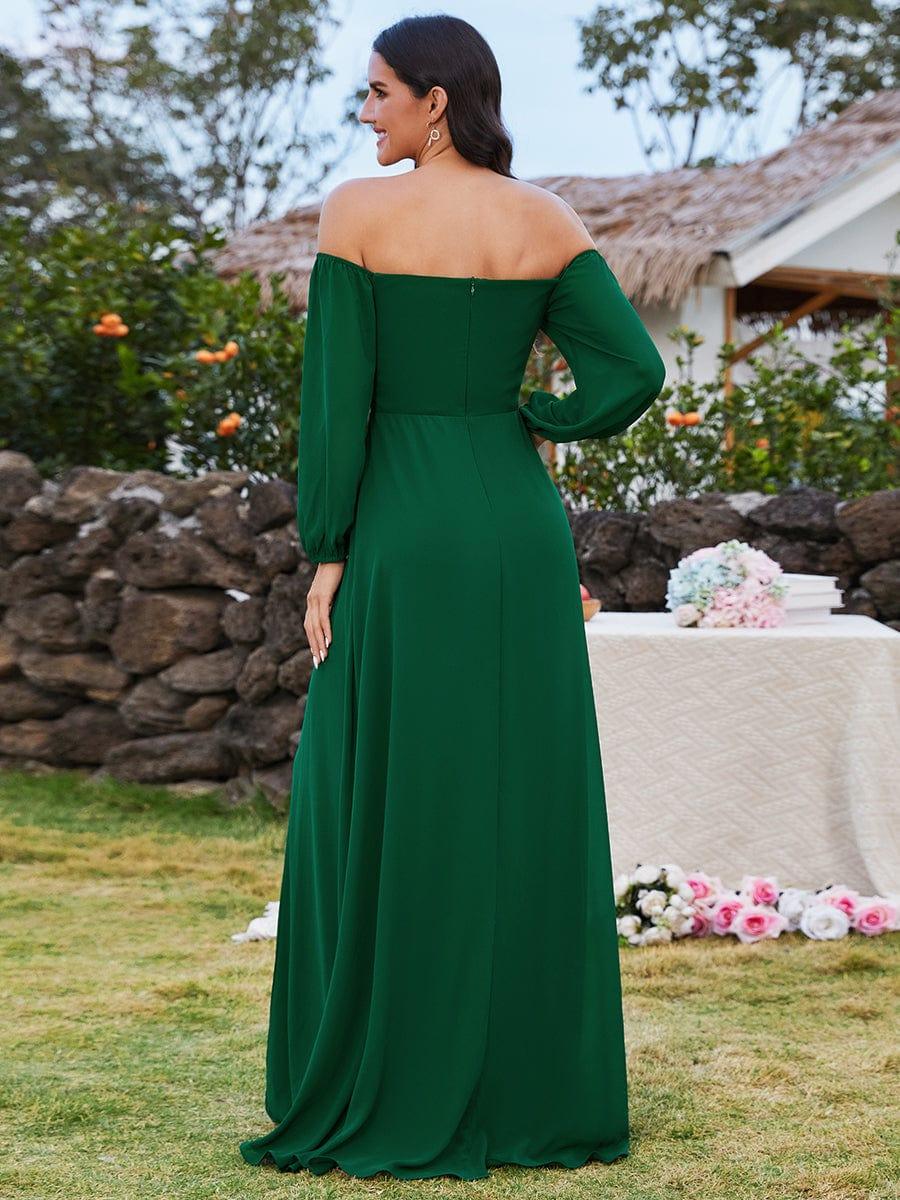 ever DANICA|Long Sleeve Chiffon Off Shoulder Evening Dresses with High Slit - Image 9