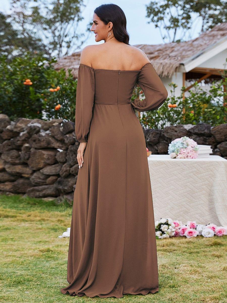 ever DANICA|Long Sleeve Chiffon Off Shoulder Wedding Guest Dresses with High Slit - Image 53