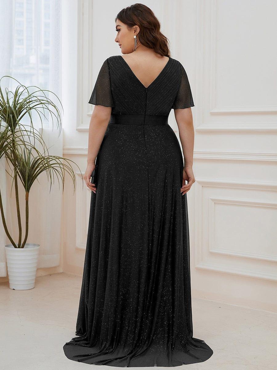 ever LIORÉ|Long Shimmery Flutter Sleeve Pleated V-Neck Evening Dress - Image 19