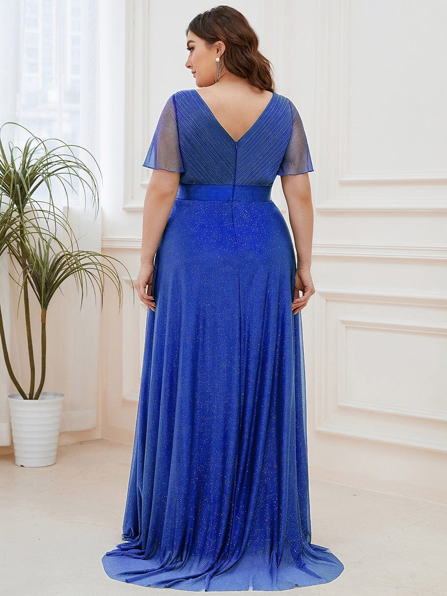 ever LIORÉ|Long Shimmery Flutter Sleeve Pleated V-Neck Evening Dress - Image 88