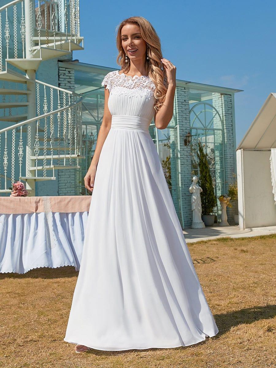 Flattering A-Line Chiffon Lace Evening Dress for Wedding with Cap Sleeve(Final Sale) - Image 112