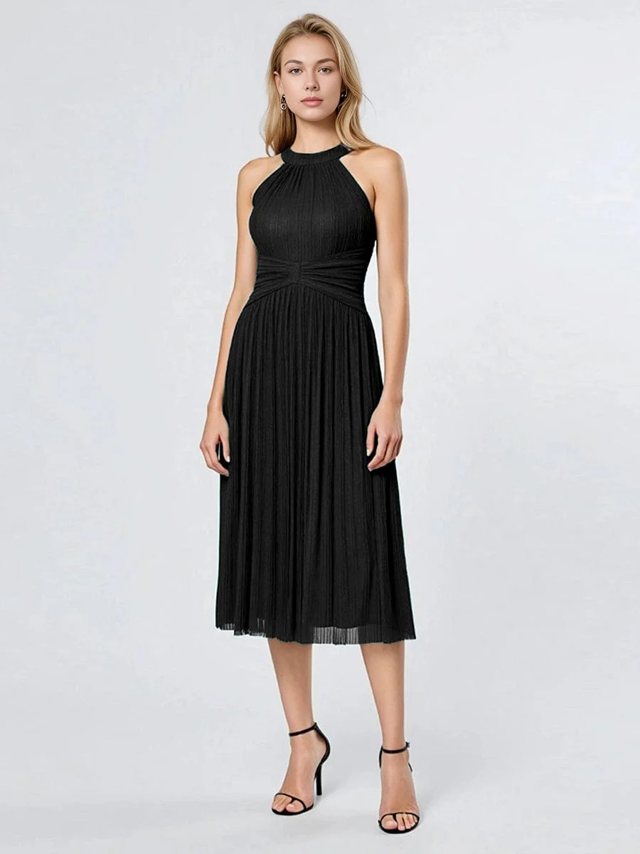 ever VAYLA|Halter Glitter Mesh Midi Evening Dress