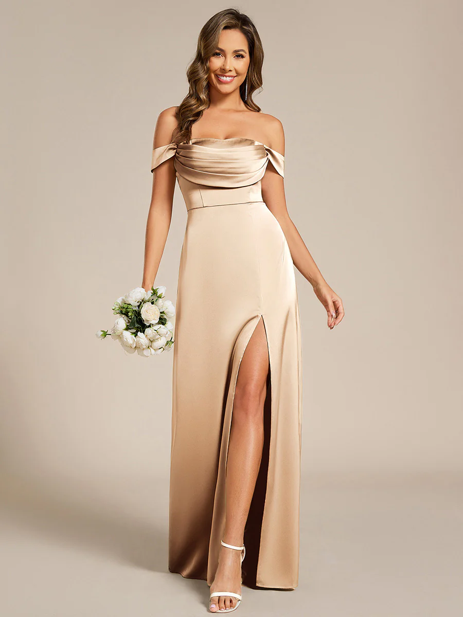 ever OLIVE|Designer Off Shoulder Back-Tie Satin Evening Dress - Image 11