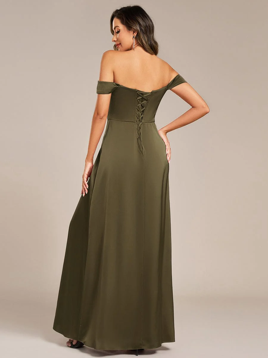 ever OLIVE|Designer Off Shoulder Back-Tie Satin Evening Dress - Image 17