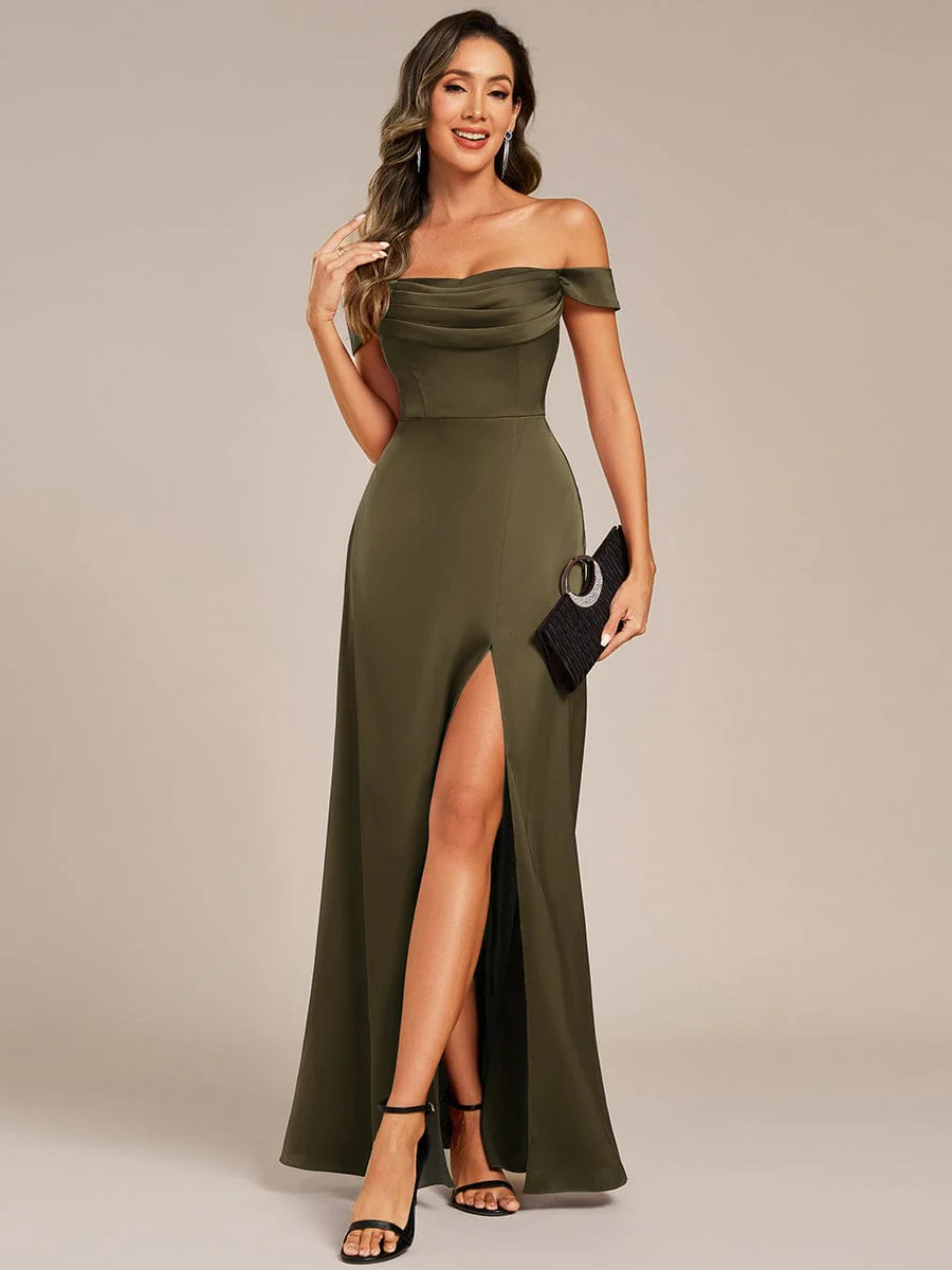 ever OLIVE|Designer Off Shoulder Back-Tie Satin Evening Dress - Image 18