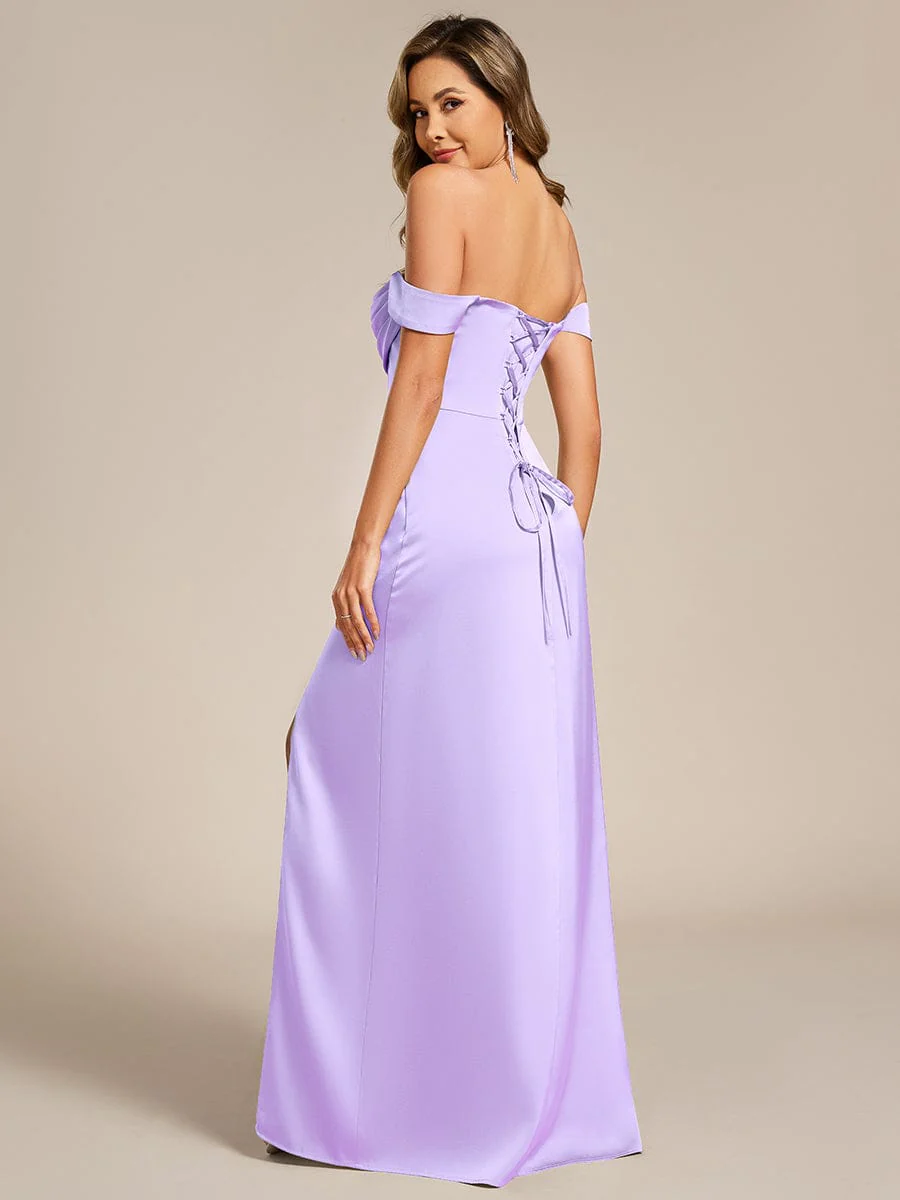 ever OLIVE|Designer Off Shoulder Back-Tie Satin Evening Dress - Image 22
