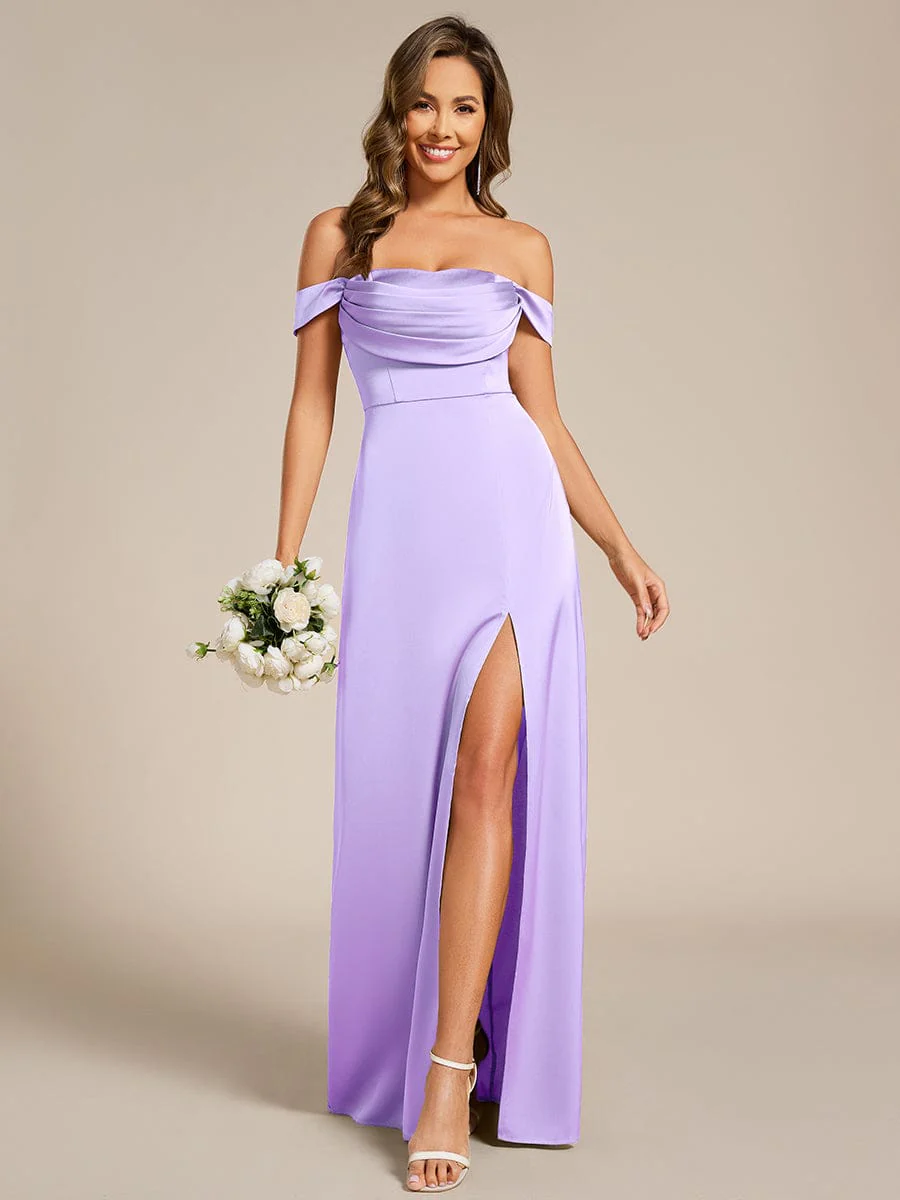 ever OLIVE|Designer Off Shoulder Back-Tie Satin Evening Dress - Image 24