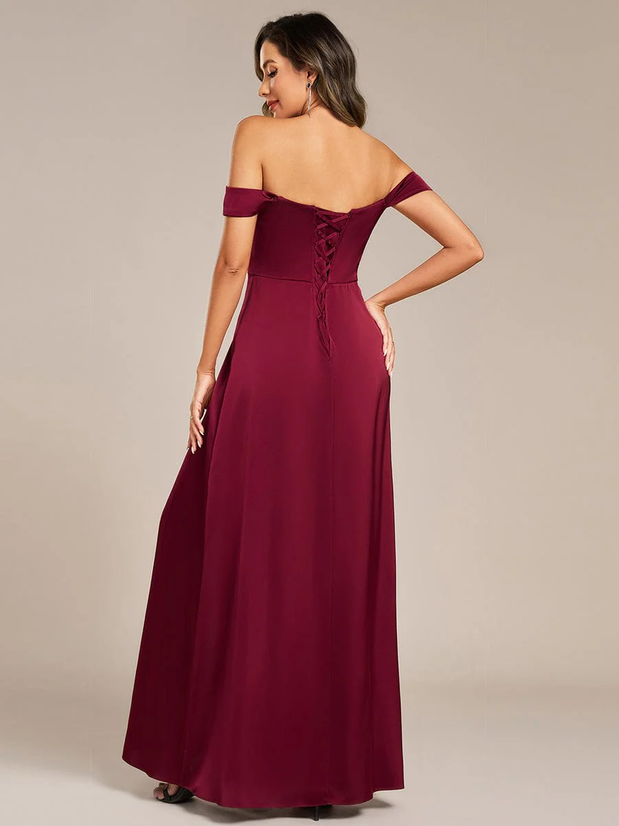 ever OLIVE|Designer Off Shoulder Back-Tie Satin Evening Dress - Image 6