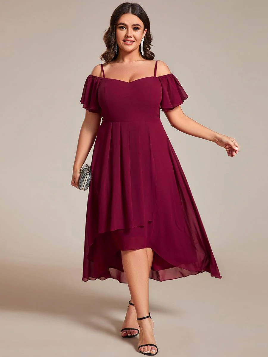ever JORDANE|Off-Shoulder High-Low Chiffon Bridesmaid Dresses with Short Sleeves - Image 17