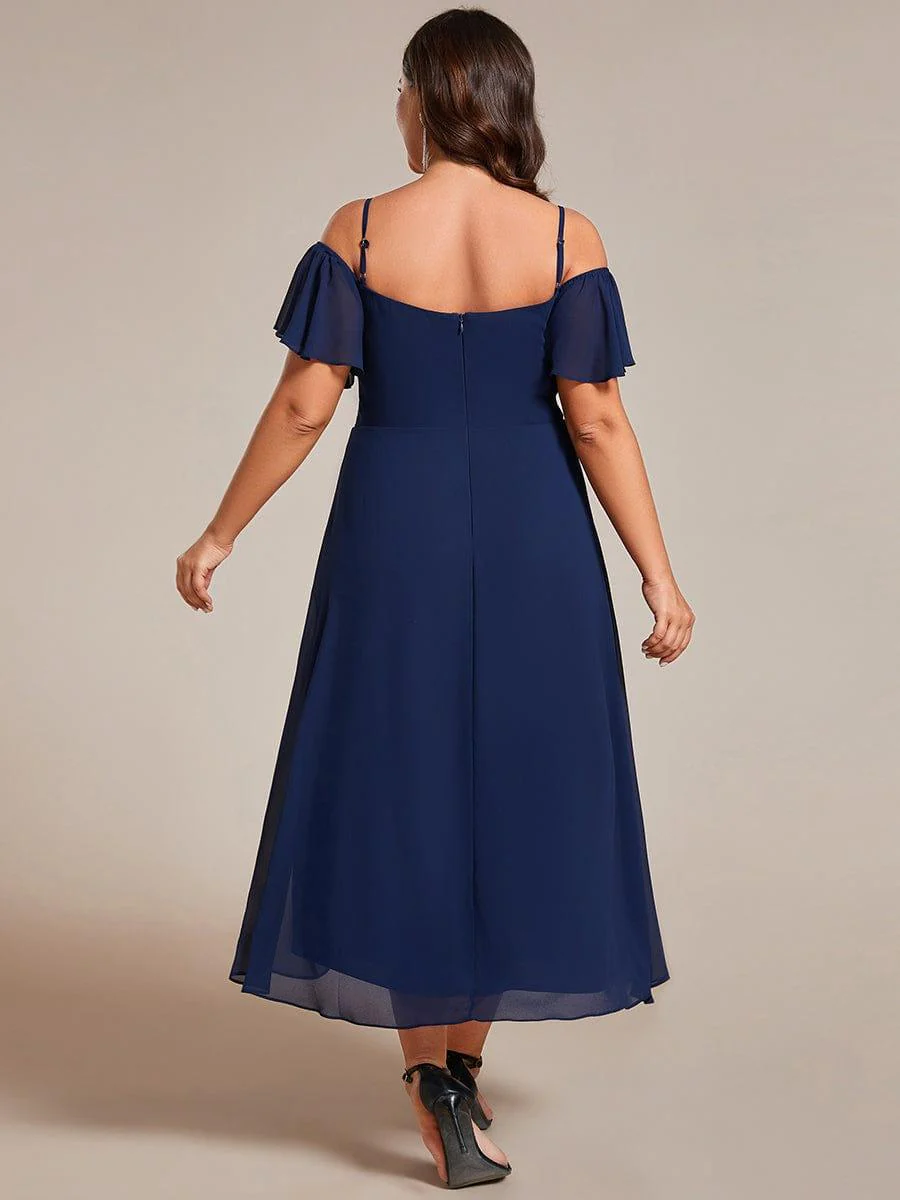 ever JORDANE|Off-Shoulder High-Low Chiffon Bridesmaid Dresses with Short Sleeves - Image 32