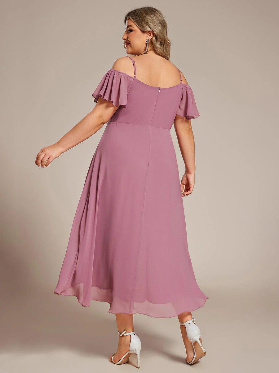 ever JORDANE|Off-Shoulder High-Low Chiffon Bridesmaid Dresses with Short Sleeves - Image 47
