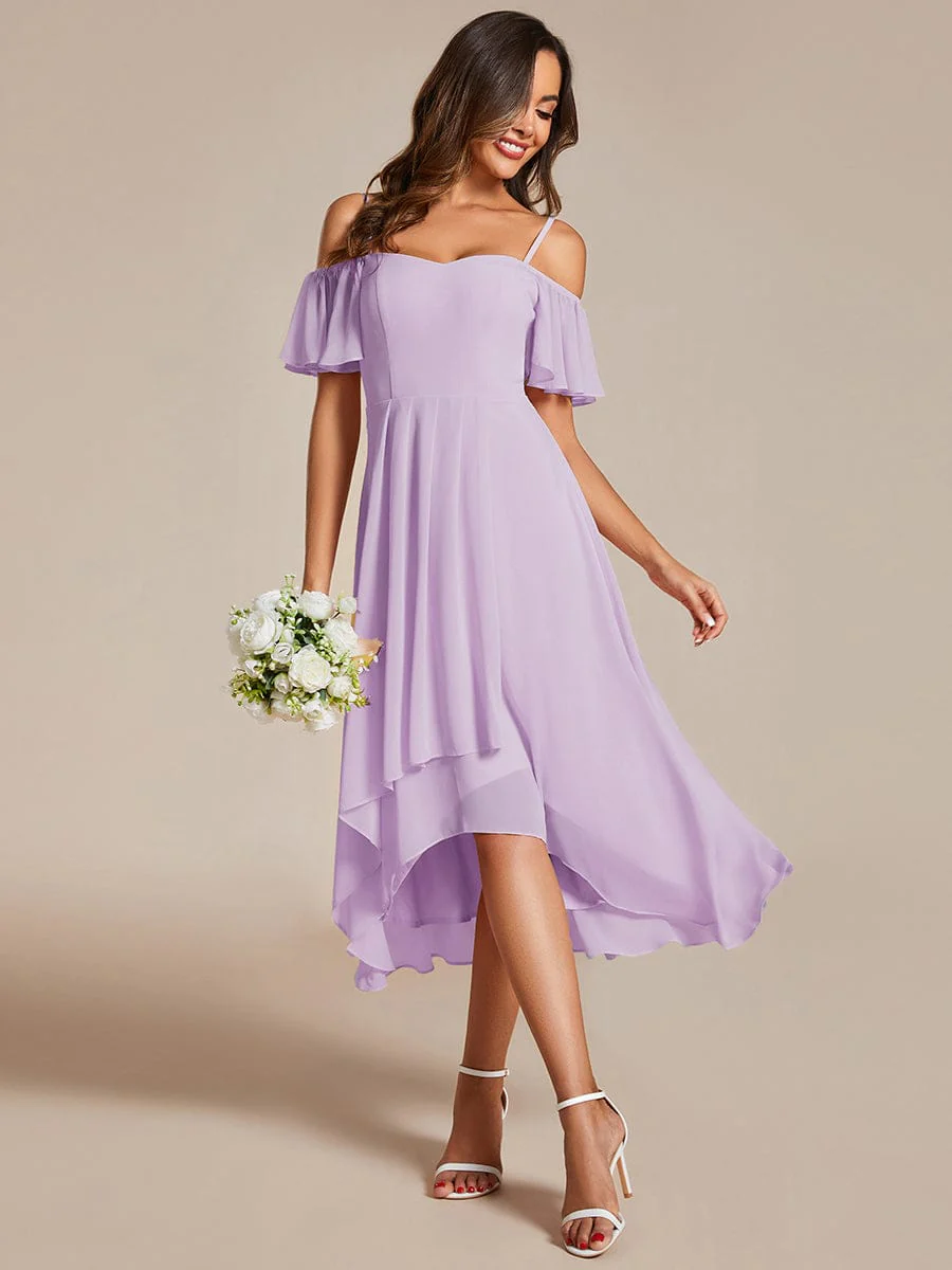 ever JORDANE|Off-Shoulder High-Low Chiffon Bridesmaid Dresses with Short Sleeves - Image 81