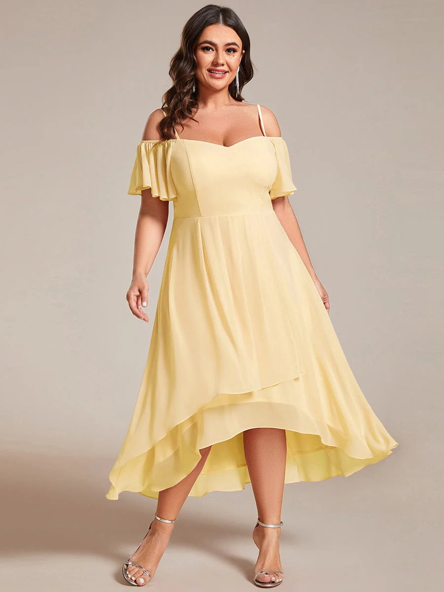 ever JORDANE|Off-Shoulder High-Low Chiffon Bridesmaid Dresses with Short Sleeves - Image 96