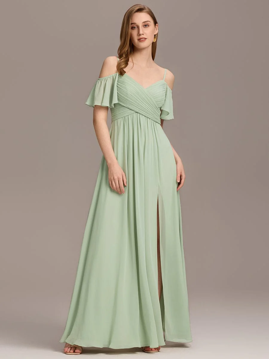 ever GRACIE|Off-Shoulder Pleated High Split Bridesmaid Dress - Image 10
