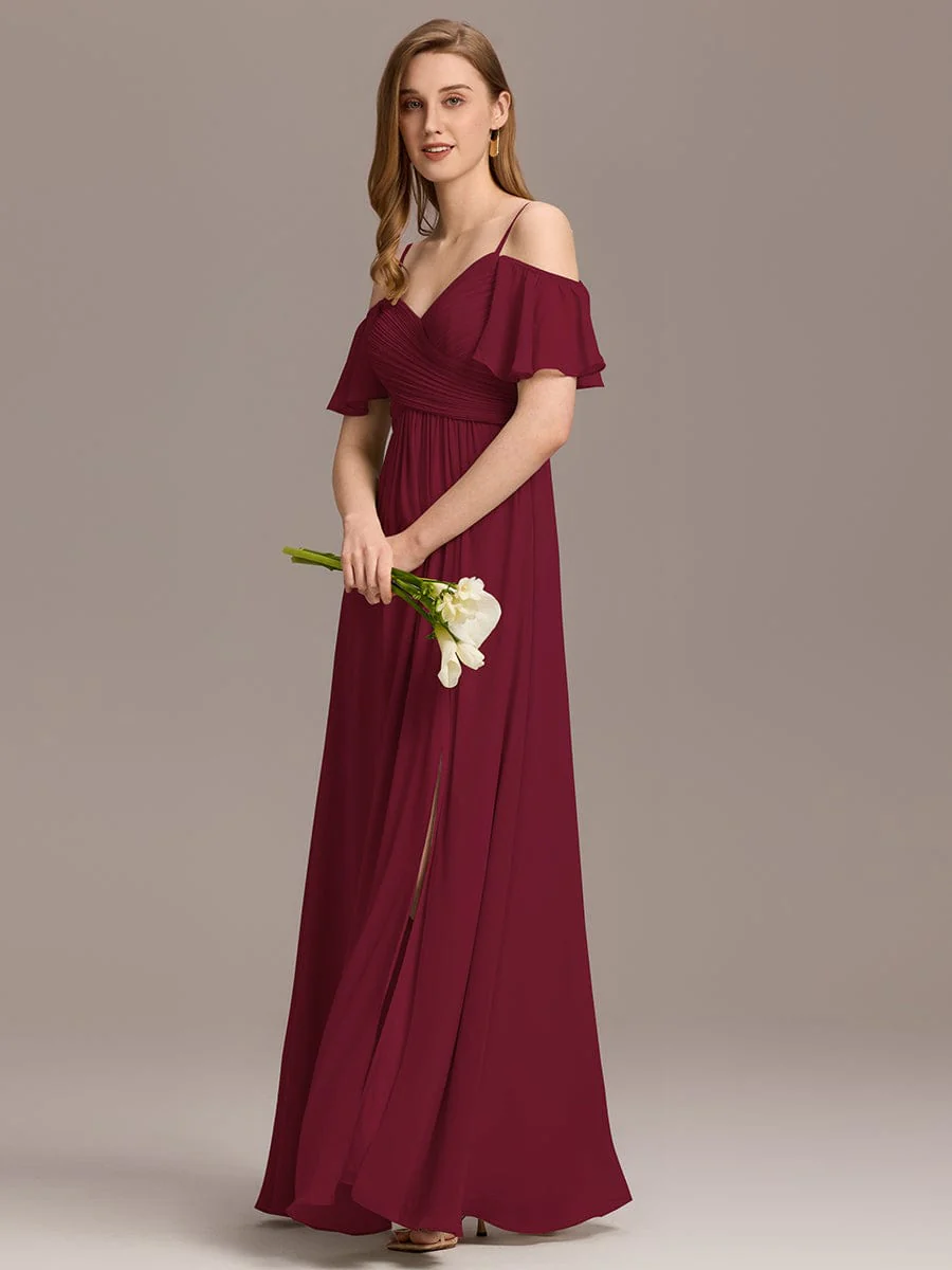 ever GRACIE|Off-Shoulder Pleated High Split Bridesmaid Dress - Image 7
