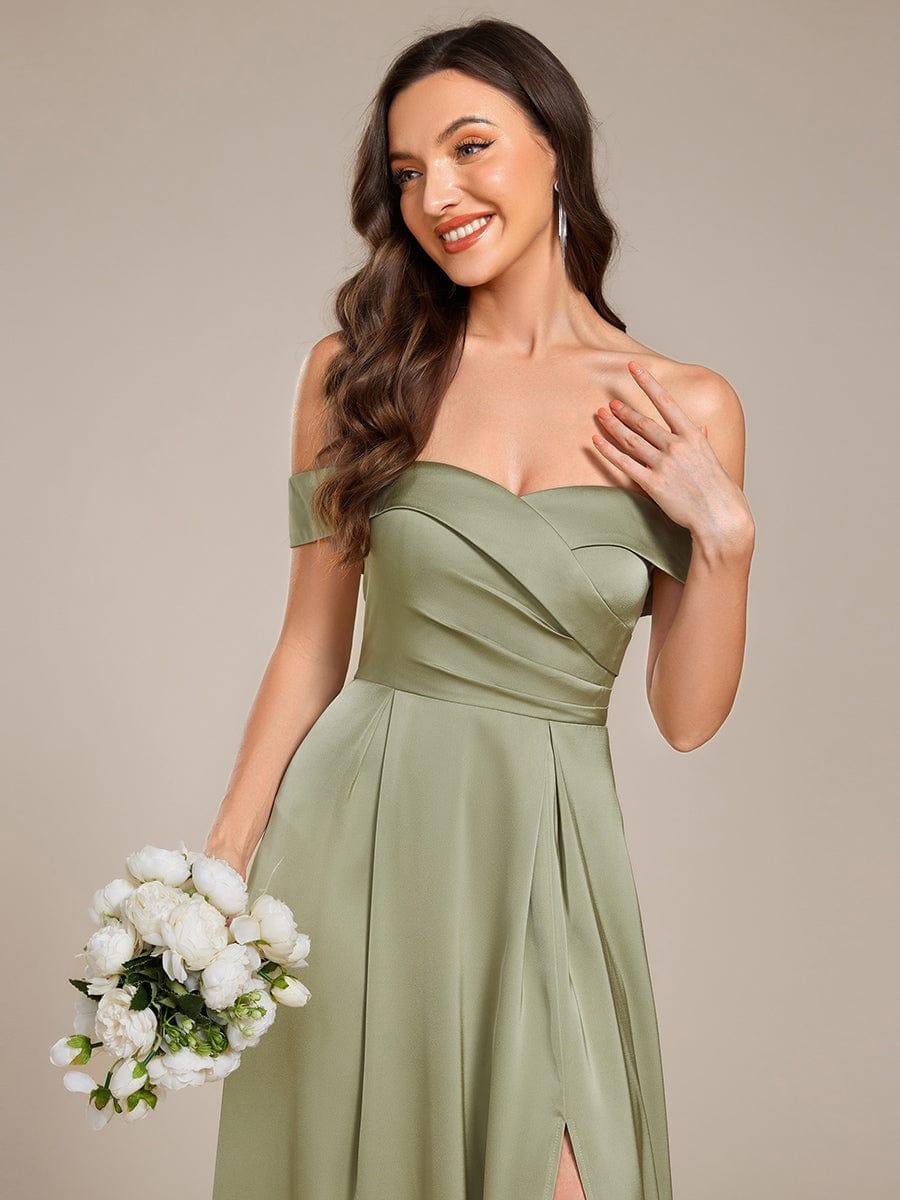 ever SKYE|Off Shoulder Ruched Lace-up Back Satin Bridesmaid Dress - Image 12