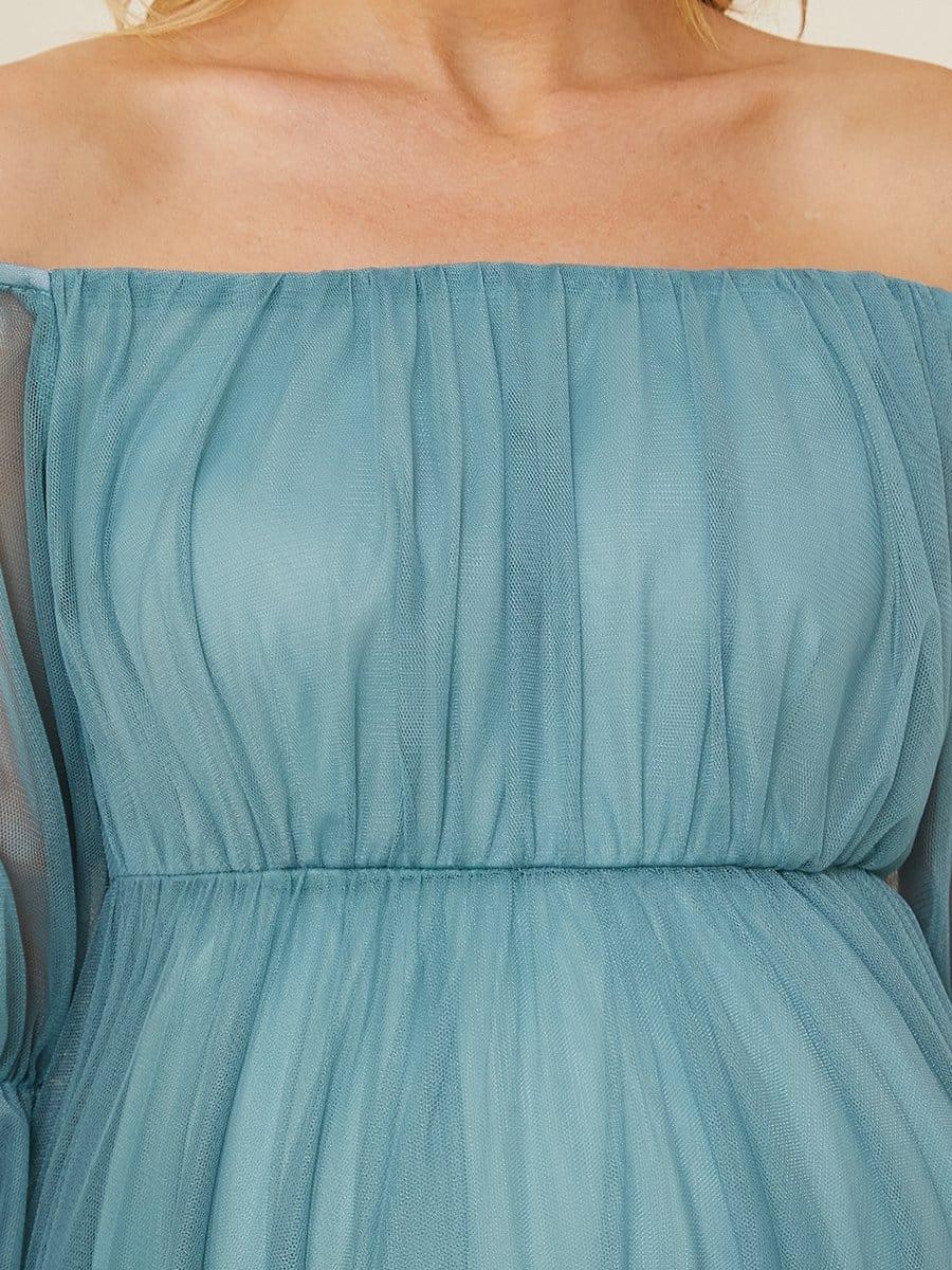 Off the Shoulder Pleated Tulle Maxi Maternity Wedding Guest Dress - Image 22