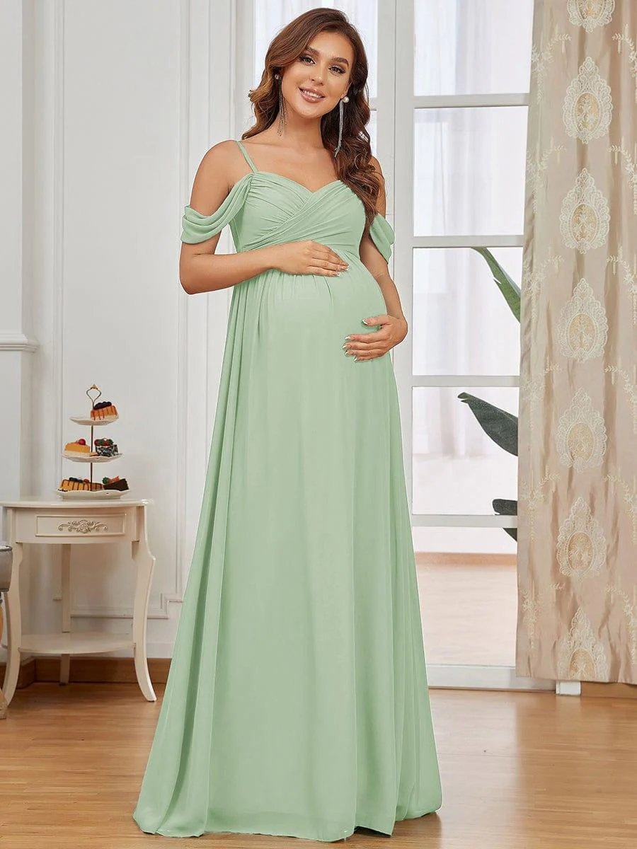 Off The Shoulder Spaghetti Straps Maxi Maternity Wedding Guest Dress - Image 11