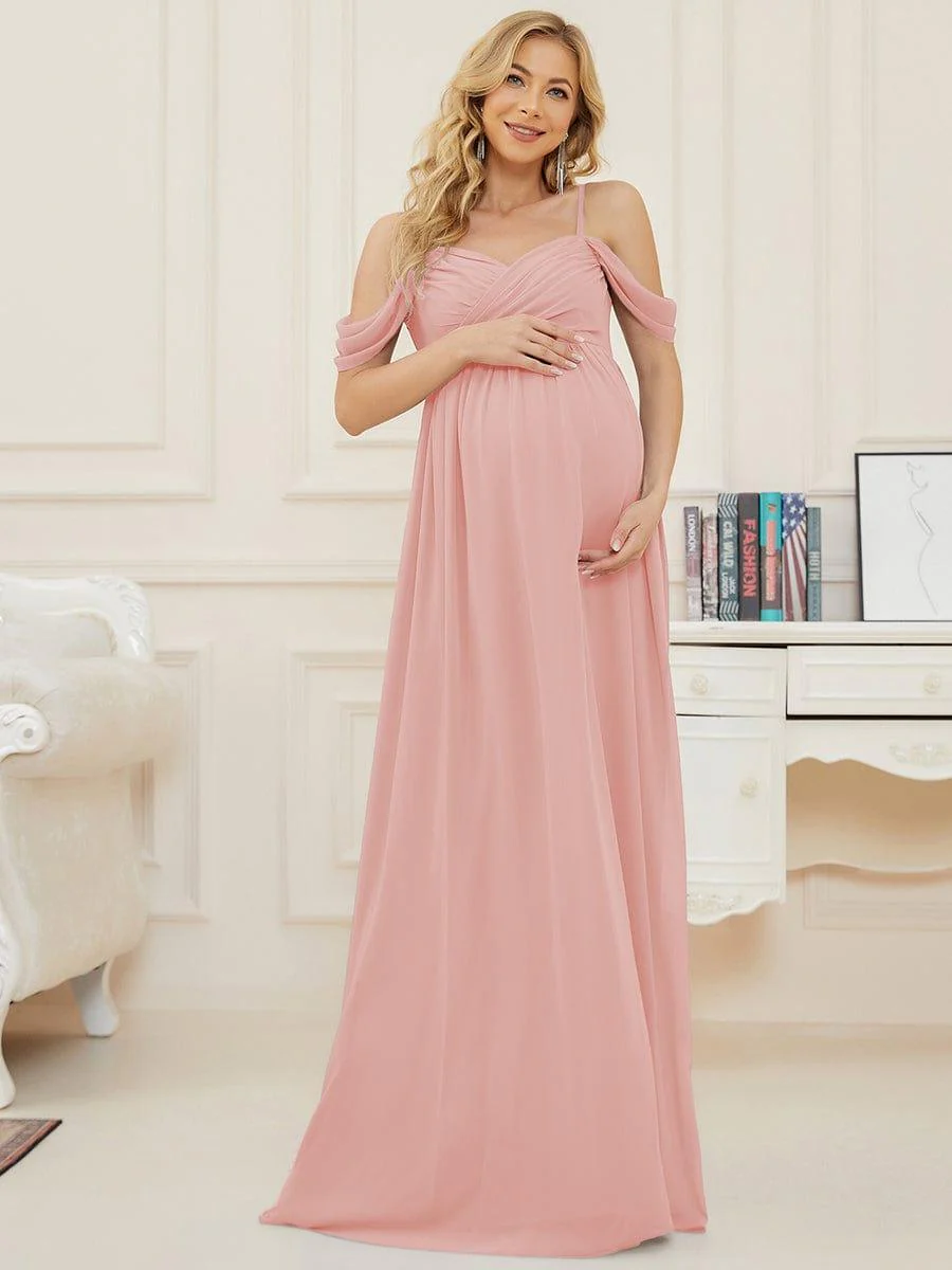 Off The Shoulder Spaghetti Straps Maxi Maternity Wedding Guest Dress - Image 14