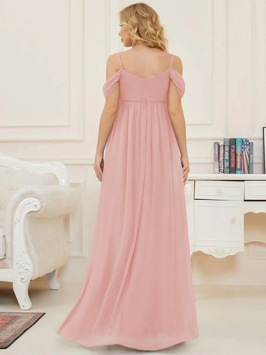 Off The Shoulder Spaghetti Straps Maxi Maternity Wedding Guest Dress - Image 15